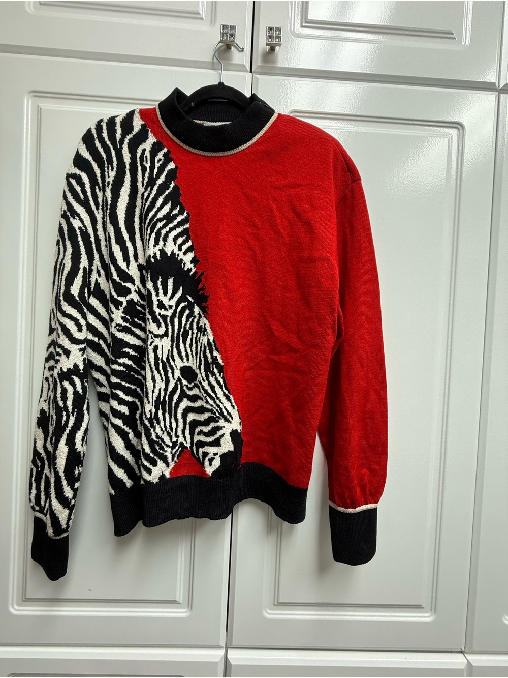 St. John Red & Black Zebra Knit Sweater